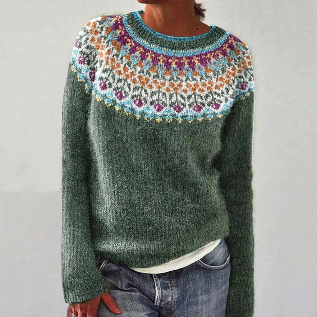 Primadon Damenpullover S Eleganter Damenpullover mit Blumenmuster warm aus Strick für Herbst und Winter