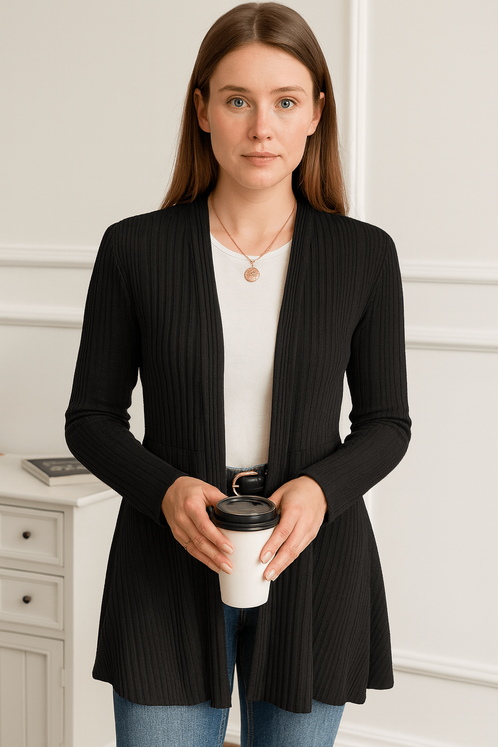 Primadon Damenpullover Schwarz / S Clara | Elegante Strickjacke Damen lang für jeden Anlass