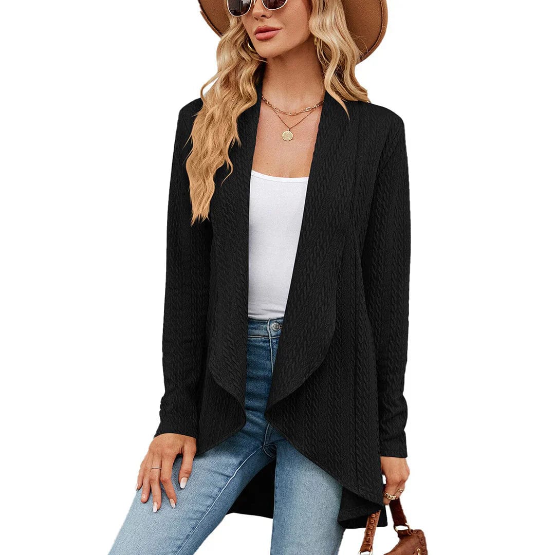 Primadon Damenpullover Schwarz / S Weicher Strickjacke Cardigan für Damen offen aus Polyester Herbstmode elegant