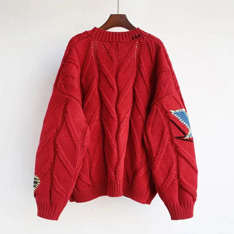 Primadon Damenpullover Weicher Cardigan für Damen mit V-Ausschnitt Patchwork-Stickerei Herbst Acryl