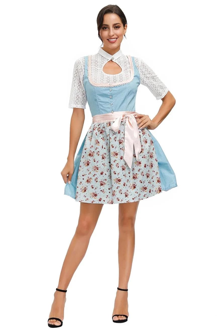 Primadon Dirndl Blau / M Anna | Elegantes Dirndl Kleid für Damen Oktoberfest