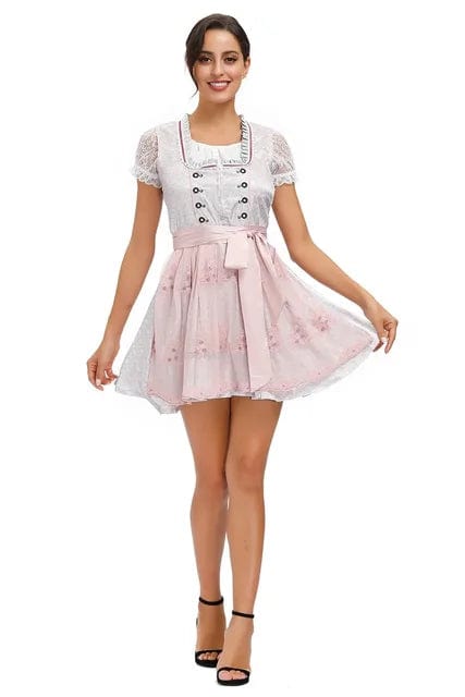 Primadon Dirndl Rosa / M Anna | Elegantes Dirndl Kleid für Damen Oktoberfest