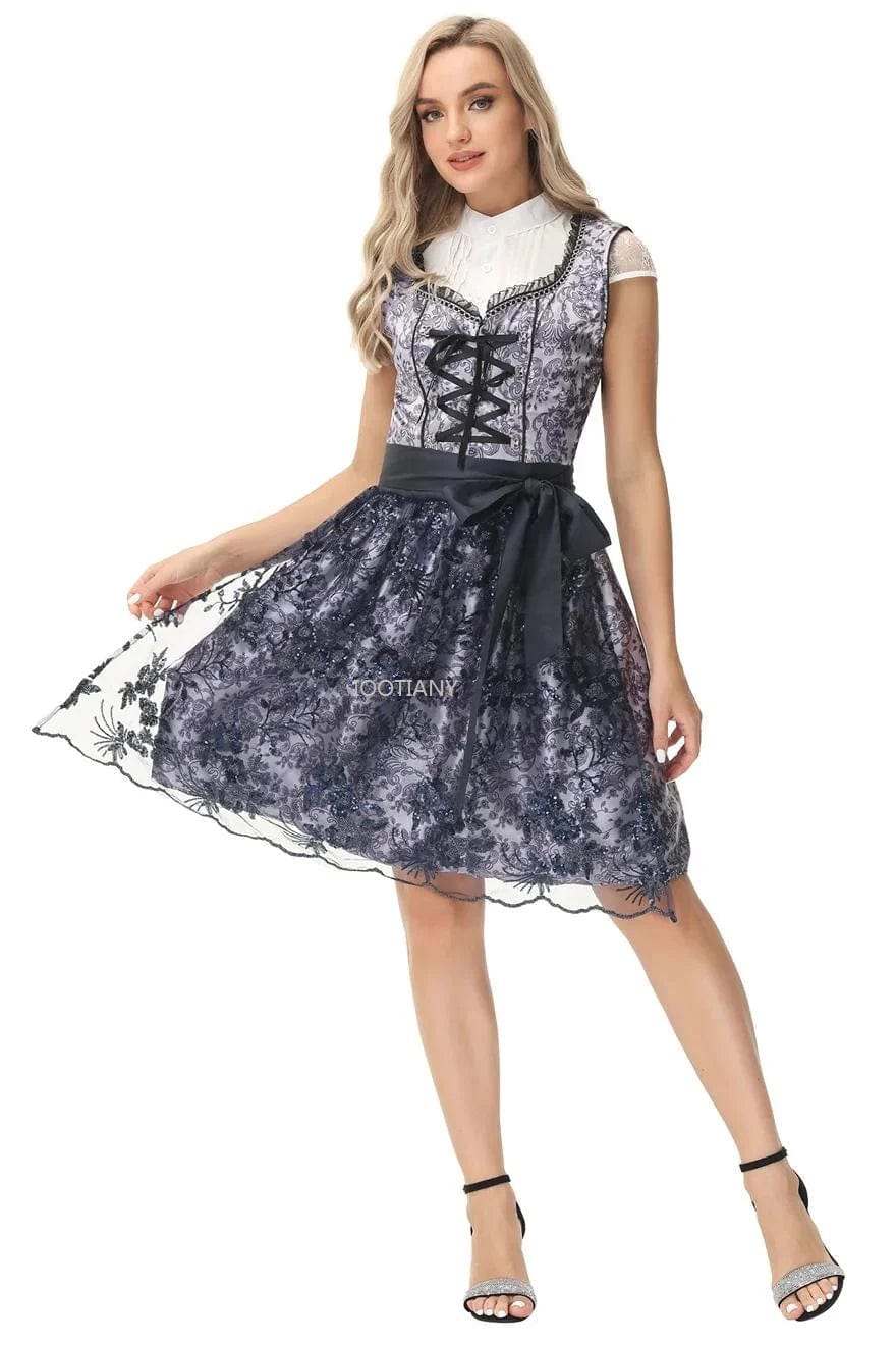 Primadon Dirndl Schwarz / M Anna | Elegantes Dirndl Kleid für Damen Oktoberfest