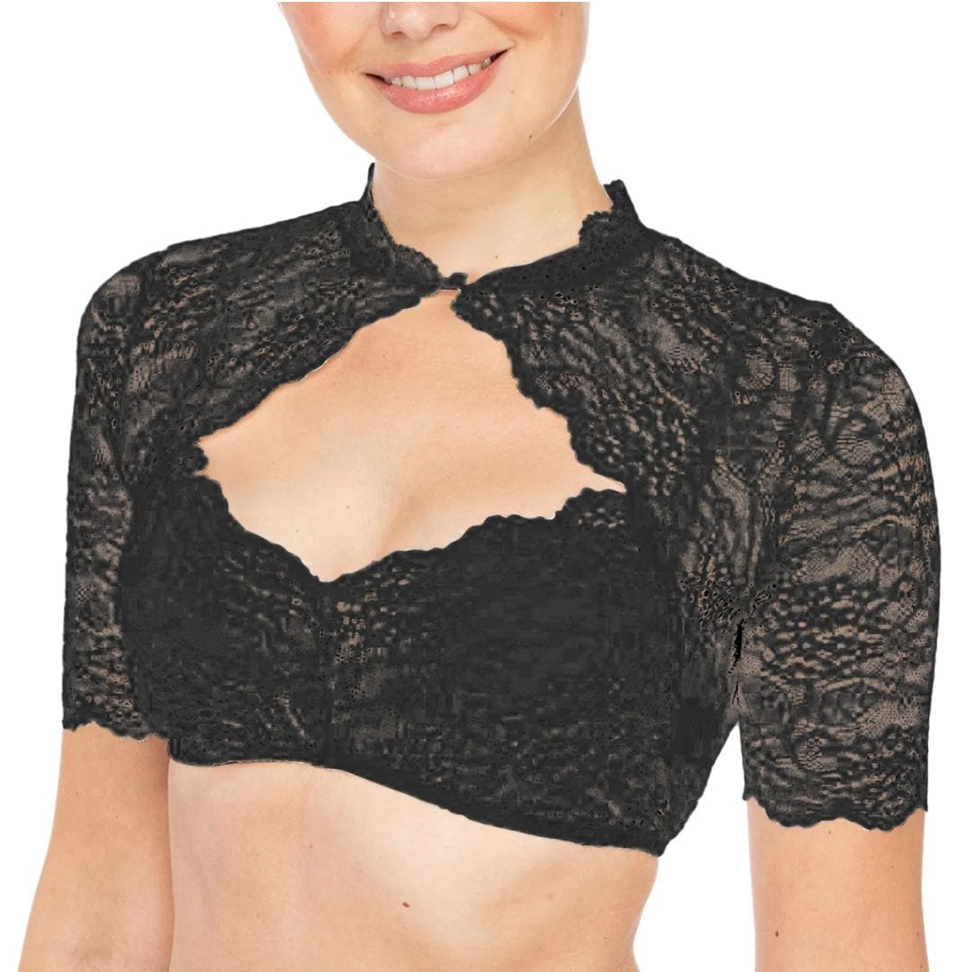 Primadon Dirndl & Trachtenkleider Schwarz / S Alina | Elegante Dirndlbluse Spitze für Damen Oktoberfest