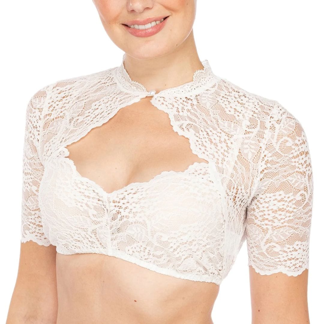 Primadon Dirndl & Trachtenkleider Weiß / S Alina | Elegante Dirndlbluse Spitze für Damen Oktoberfest