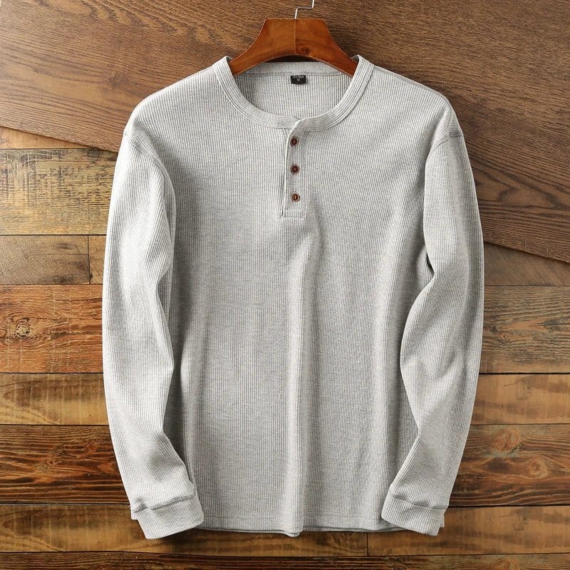 Primadon Freizeithemds Hellgrau / XS Hugo | Lässiges Henley-Shirt für Herren Sommer