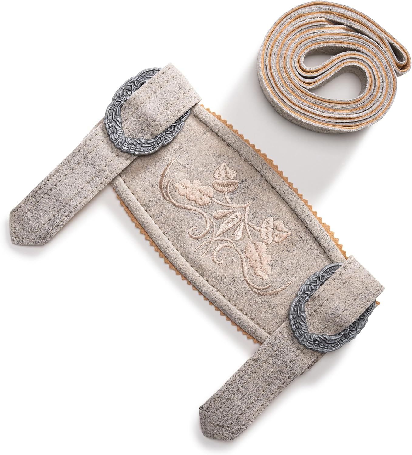 Primadon Gürtel & Hosenträger Beige / 46-48 Anton | Traditionelle Lederhosenträger für Herren Echtleder