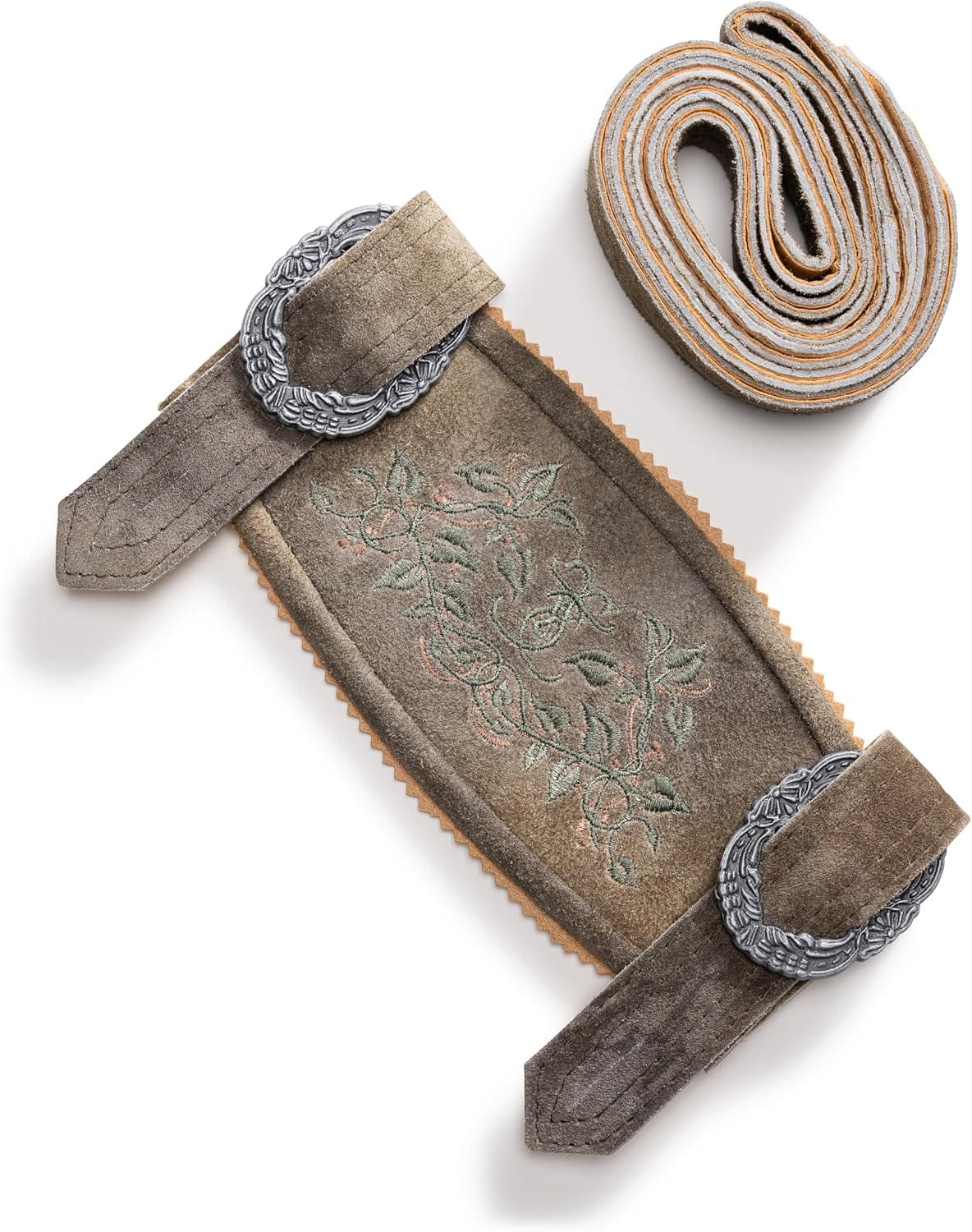 Primadon Gürtel & Hosenträger Braun / 46-48 Anton | Traditionelle Lederhosenträger für Herren Echtleder