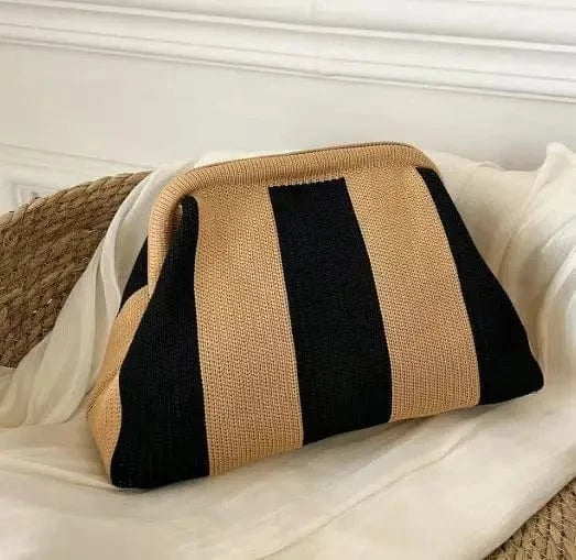 Primadon Handtaschen Beige-Schwarz Clara leichte Clutch Tasche für Damen Sommer