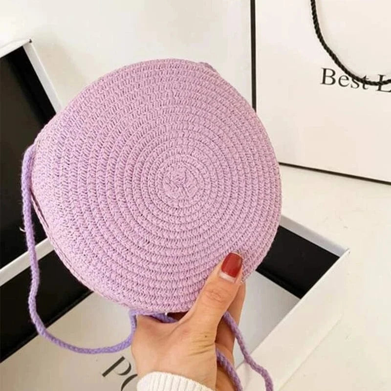 Primadon Handtaschen Lila Soleil | elegante Strohbeutel-Tasche für Damen Sommer