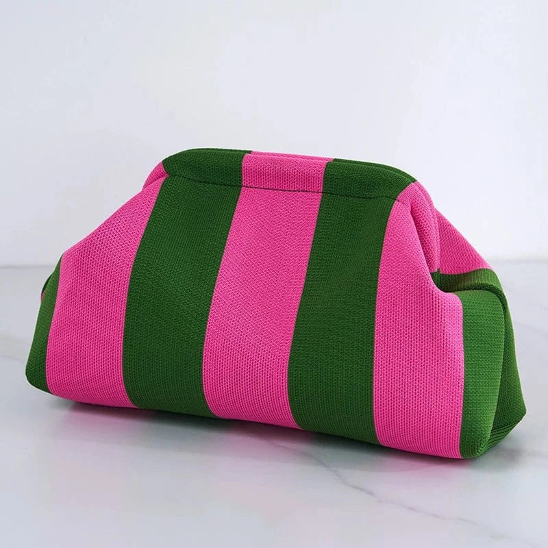 Primadon Handtaschen Streifen Grün-Pink Clara leichte Clutch Tasche für Damen Sommer