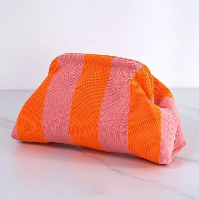 Primadon Handtaschen Streifen Orange-Pink Clara leichte Clutch Tasche für Damen Sommer