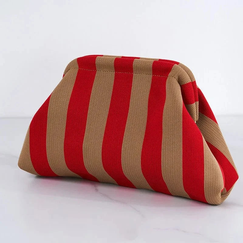 Primadon Handtaschen Streifen Sand-Rot Clara leichte Clutch Tasche für Damen Sommer