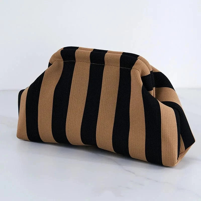 Primadon Handtaschen Streifen Schwarz-Braun Clara leichte Clutch Tasche für Damen Sommer