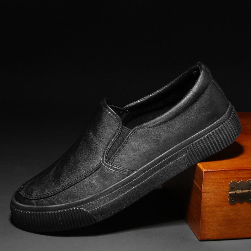 Primadon Hausschuhe Schwarz / 37.5 Marc | Elegante Leder Slipper für Herren Atmungsaktiv