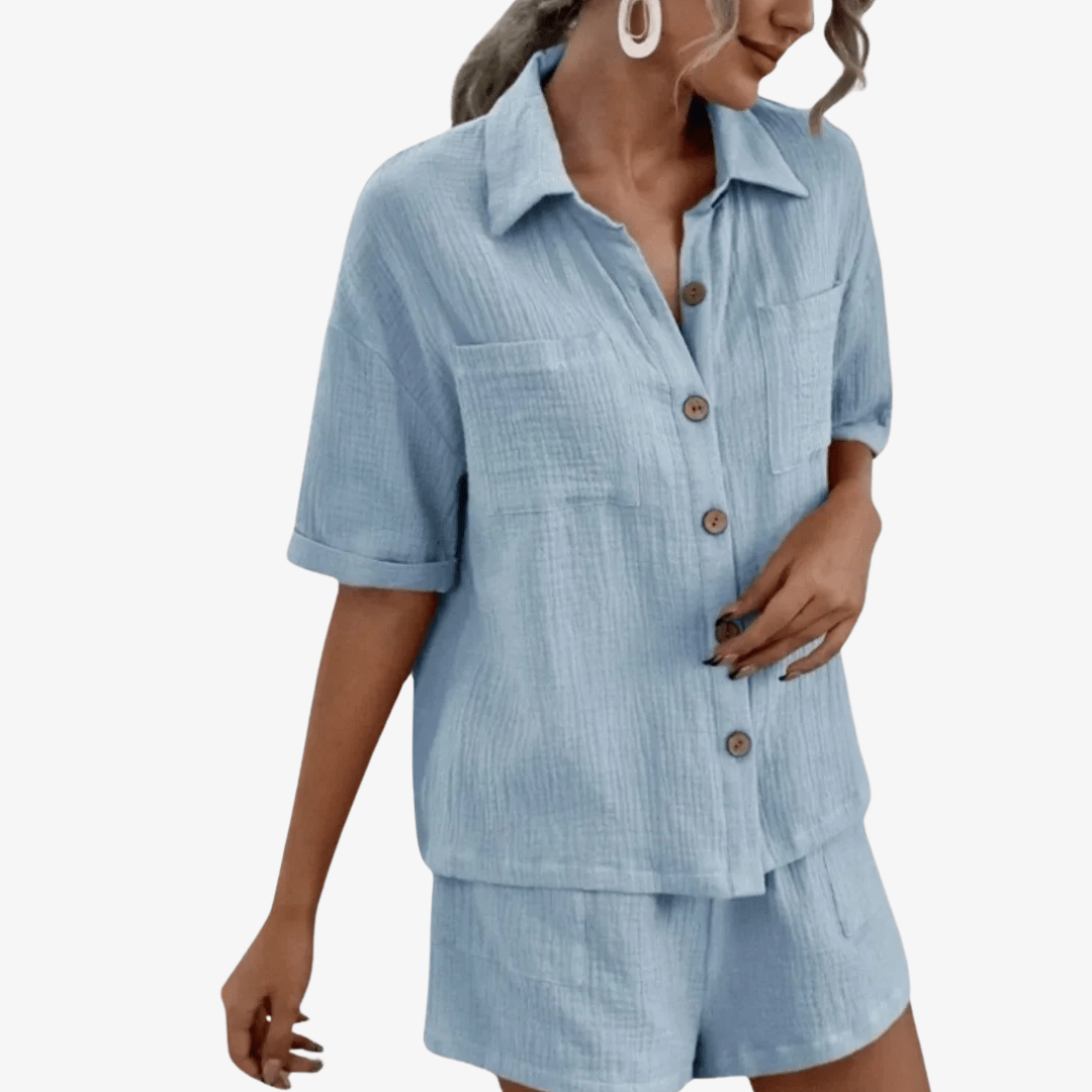 Primadon Hemden & Blusen Blau / M Amelie | lässiges Baumwollset für Damen Sommer locker
