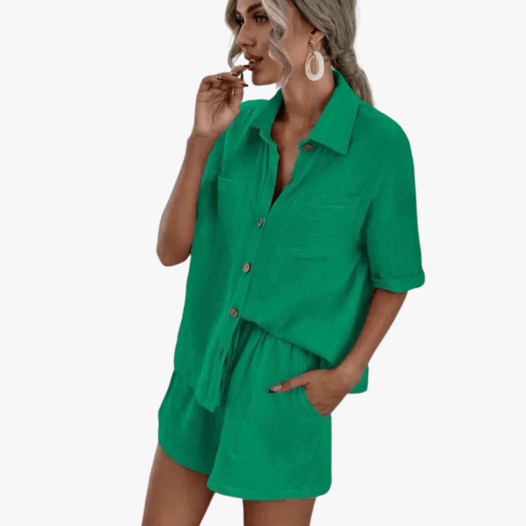 Primadon Hemden & Blusen Grün / XL Amelie | lässiges Baumwollset für Damen Sommer locker