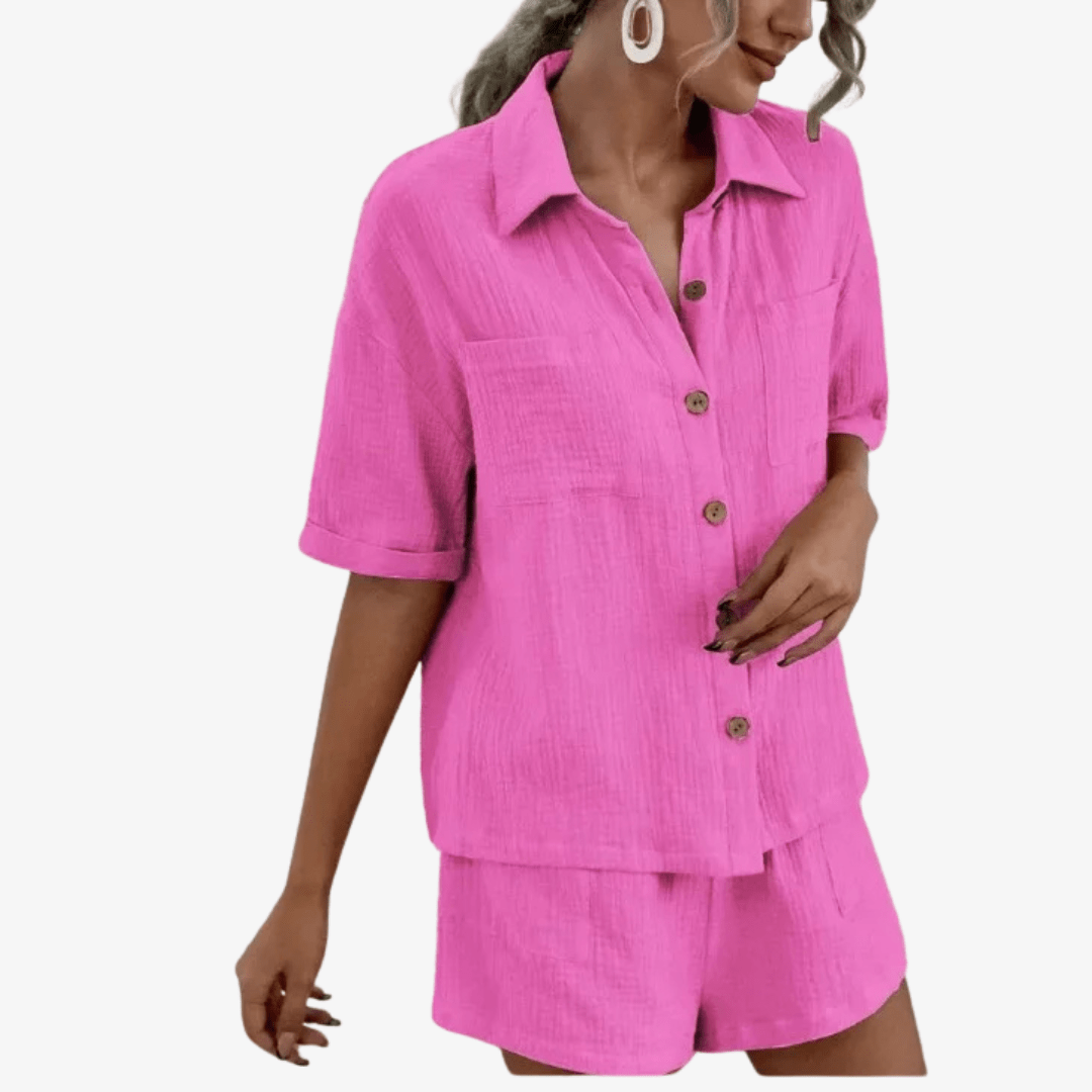 Primadon Hemden & Blusen Rosenrot / S Amelie | lässiges Baumwollset für Damen Sommer locker