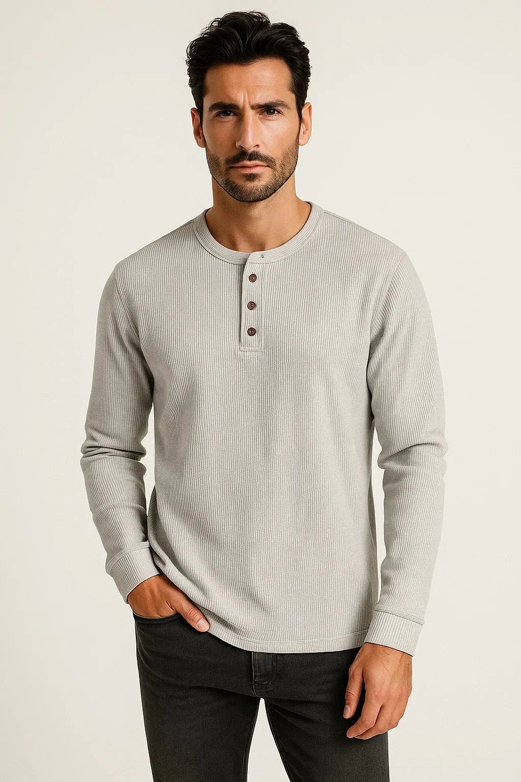 Primadon Henley-Shirts Hellgrau / XS Sienna | atmungsaktives Langarmshirt für Herren Sommer