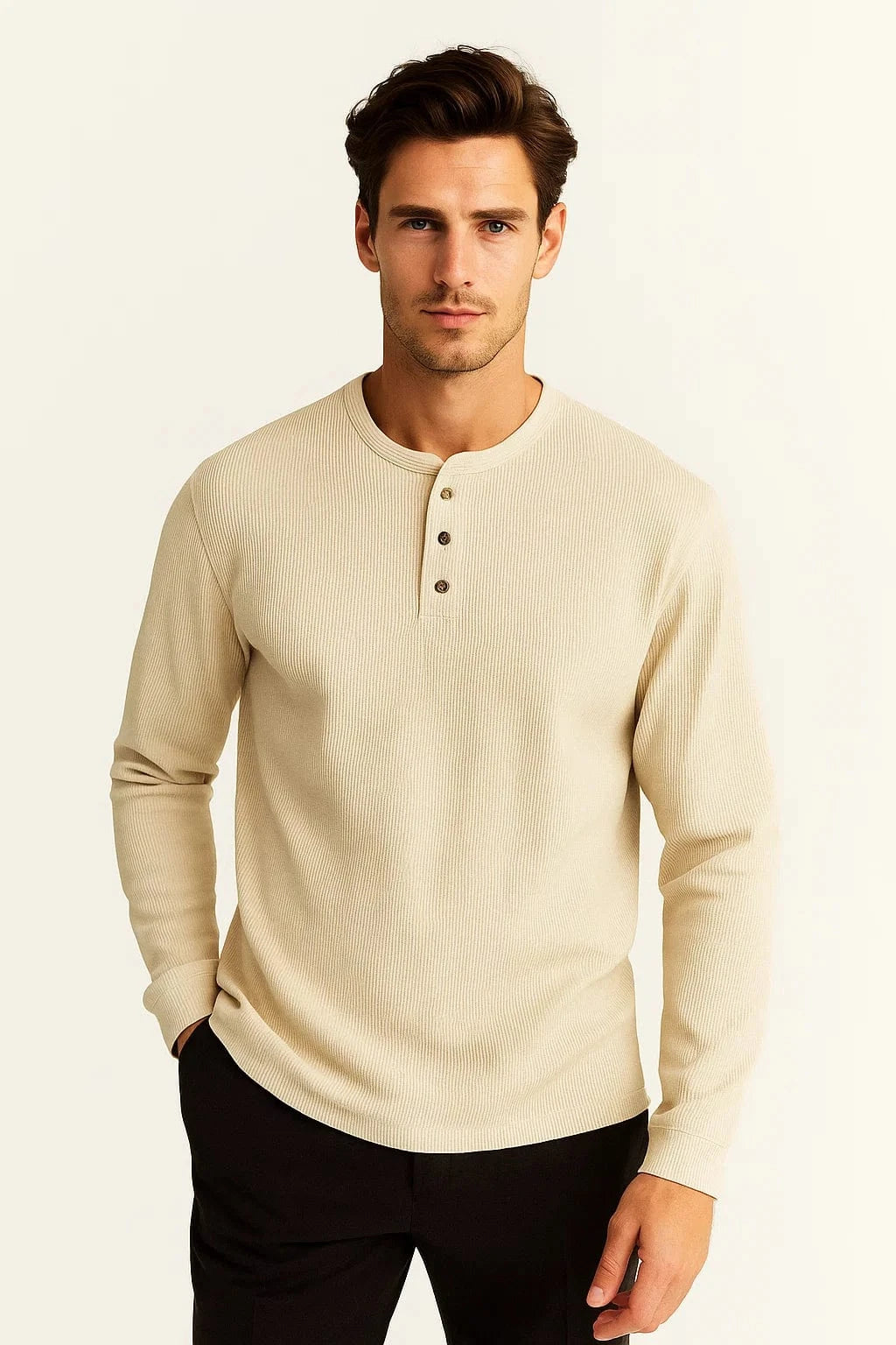 Primadon Henley-Shirts Khaki / XS Sienna | atmungsaktives Langarmshirt für Herren Sommer