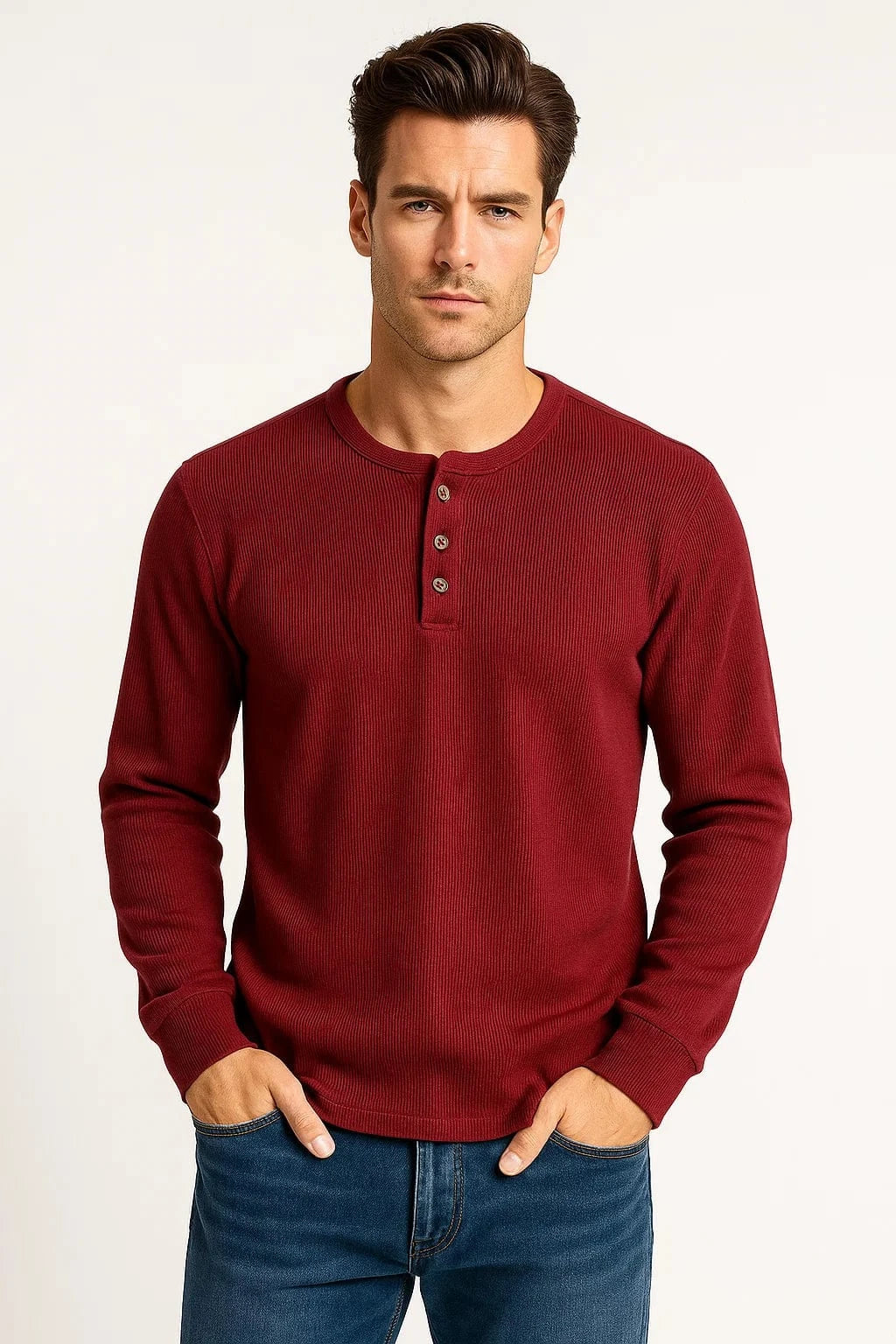 Primadon Henley-Shirts Rot / XS Sienna | atmungsaktives Langarmshirt für Herren Sommer