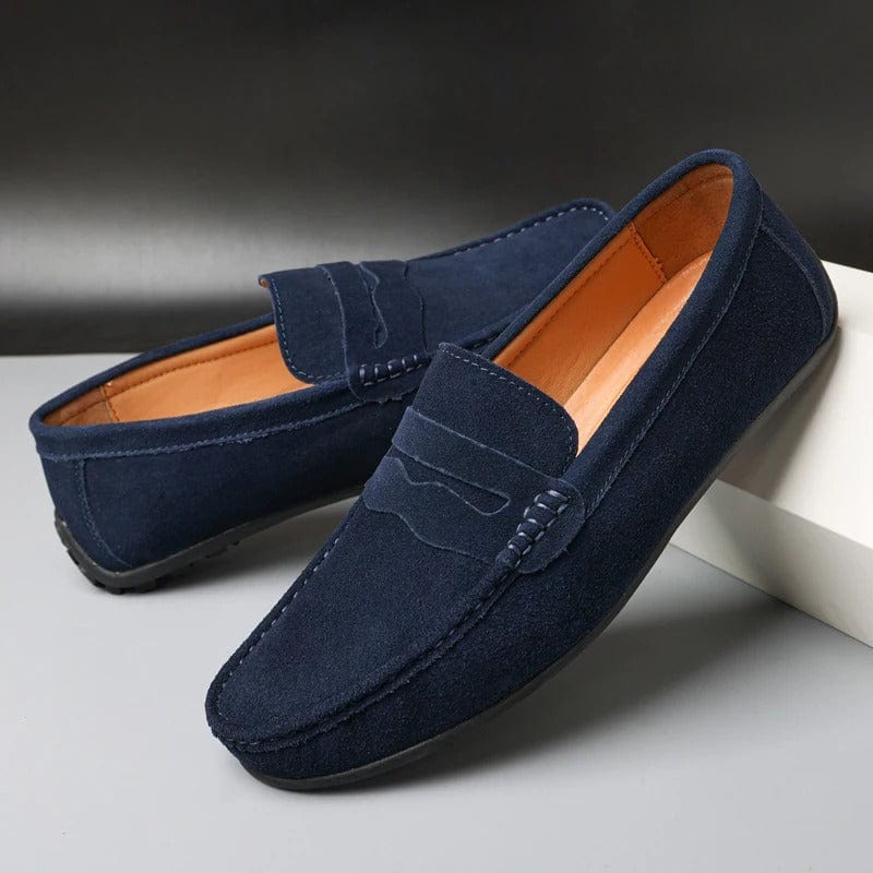 Primadon Herren Anzugschuhe Marineblau / 37.5 Lino | eleganter Wildleder Loafer für Herren klassisch