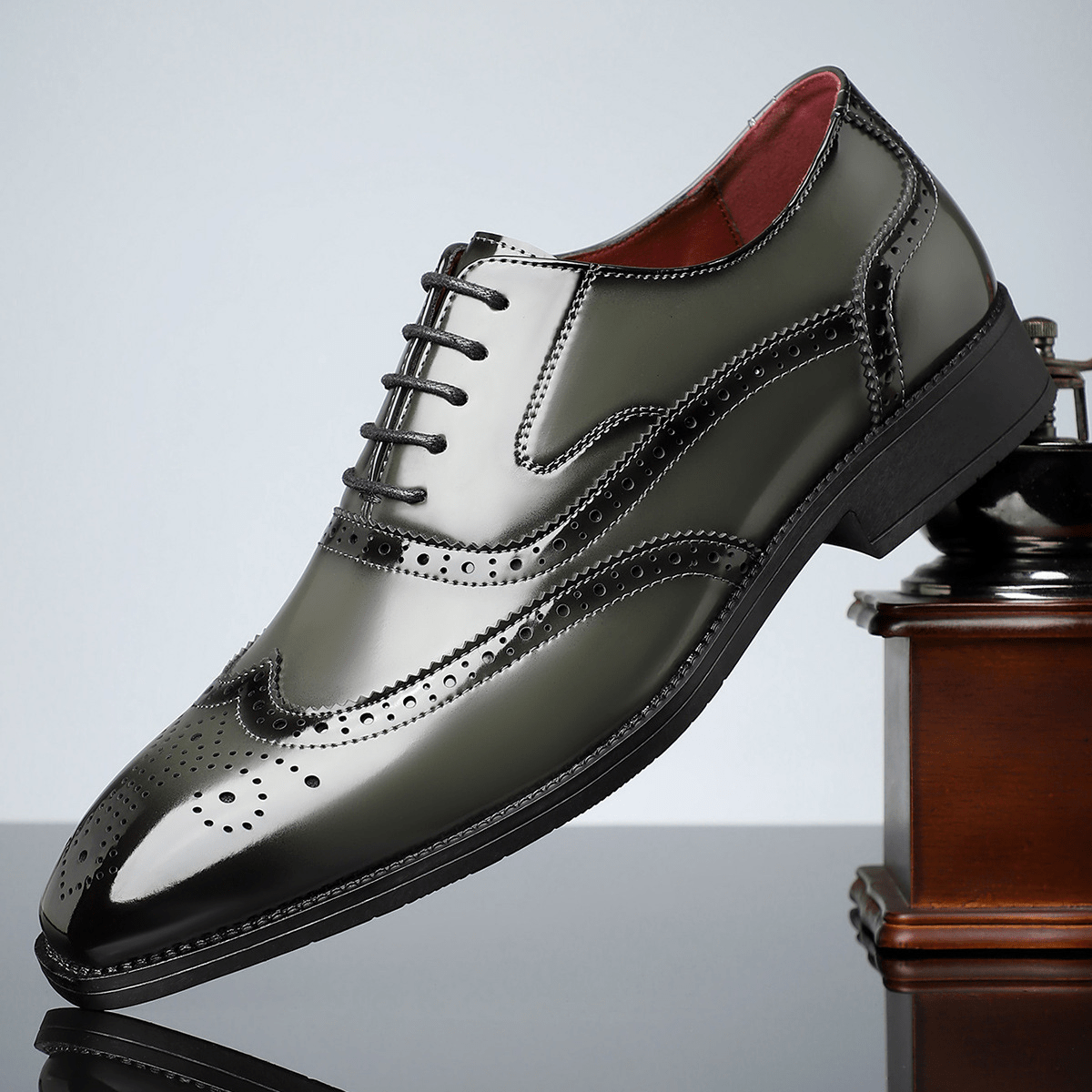 Primadon Herren Anzugschuhe Olive / 37.5 Maxime elegante Lederschuhe für Herren Patentleder