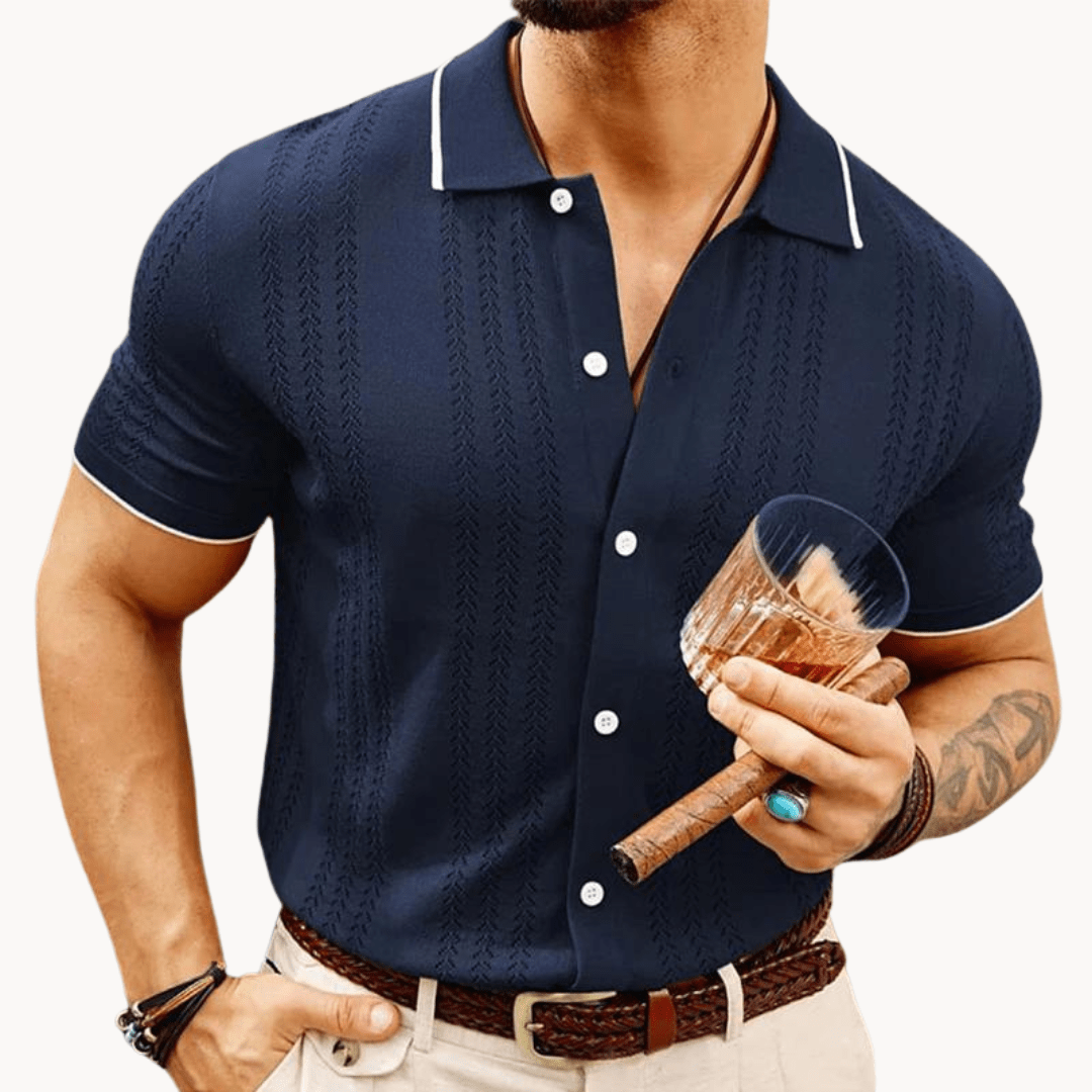 Primadon Herren Poloshirts Blau / XS Malte | elegantes Strickhemd für Herren Baumwolle