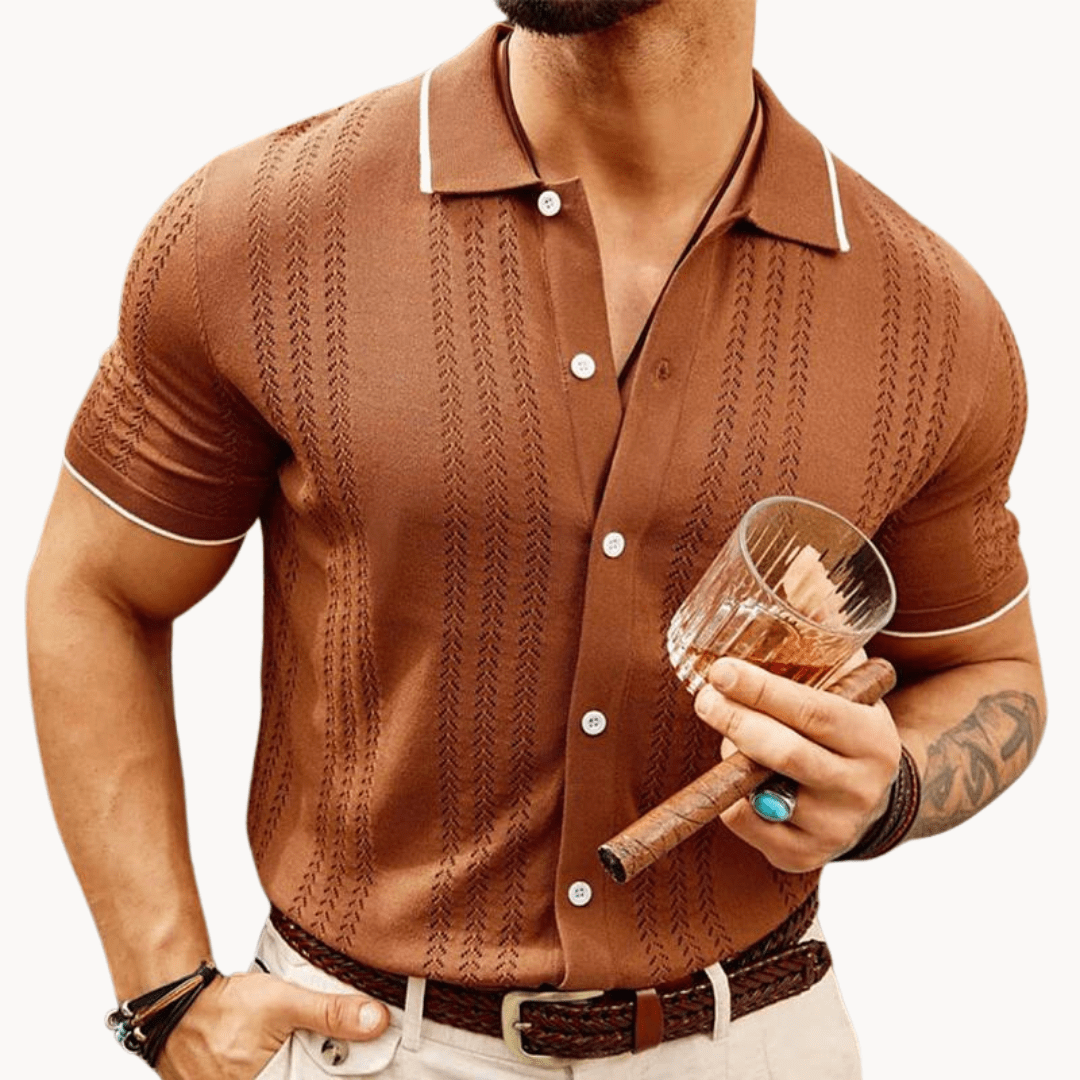 Primadon Herren Poloshirts Braun / XS Malte | elegantes Strickhemd für Herren Baumwolle
