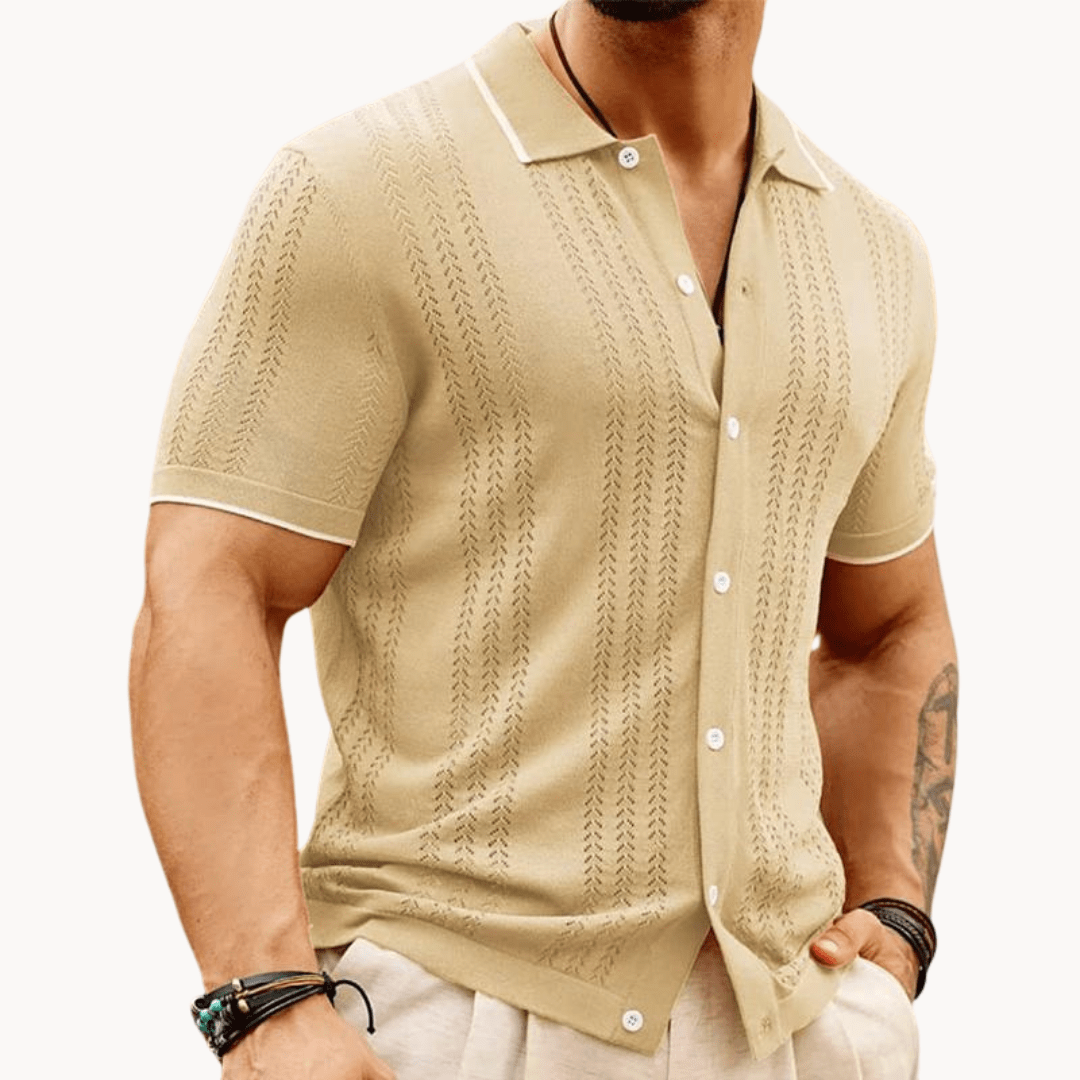 Primadon Herren Poloshirts Khaki / XS Malte | elegantes Strickhemd für Herren Baumwolle