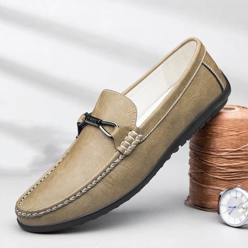 Primadon Herren Schuhe Khaki / 38.5 Alain elegante Slipper für Herren Leder Sommer