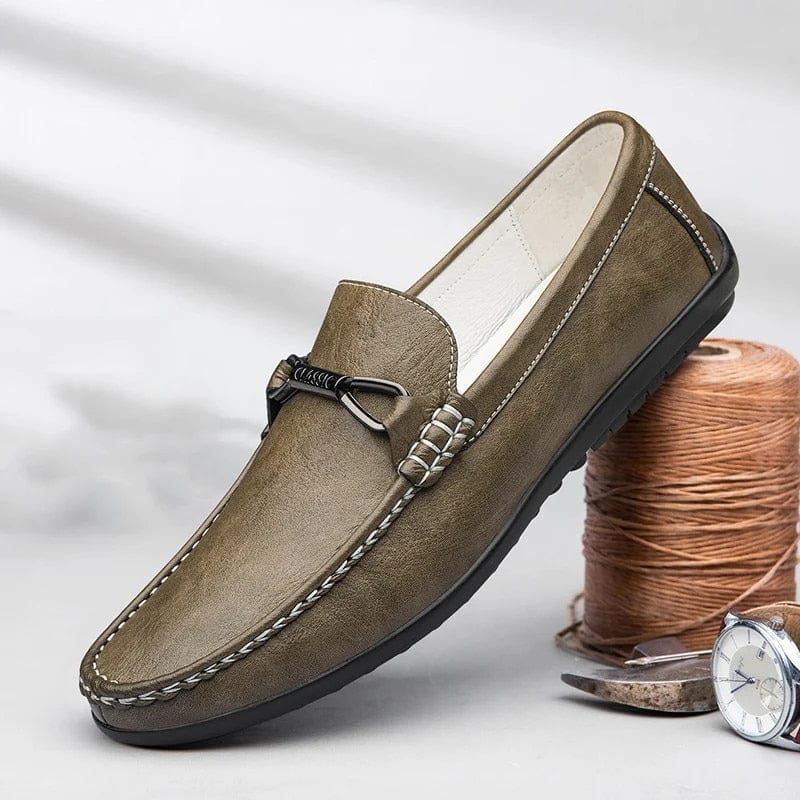 Primadon Herren Schuhe Olive / 38.5 Alain elegante Slipper für Herren Leder Sommer