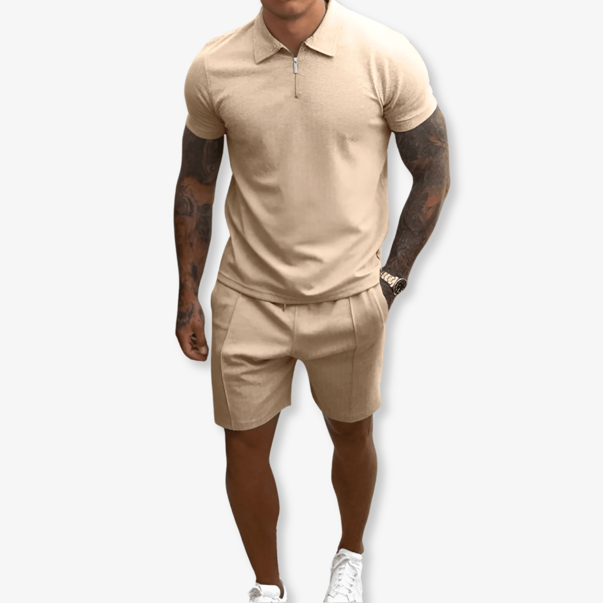 Primadon Herren Sets Beige / S Thiago atmungsaktives Polo Set für Herren Sommer