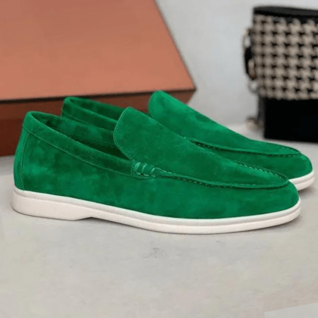 Primadon Herren Slipper Grün / 38 Aris | elegante Wildleder Loafer für Herren bequem