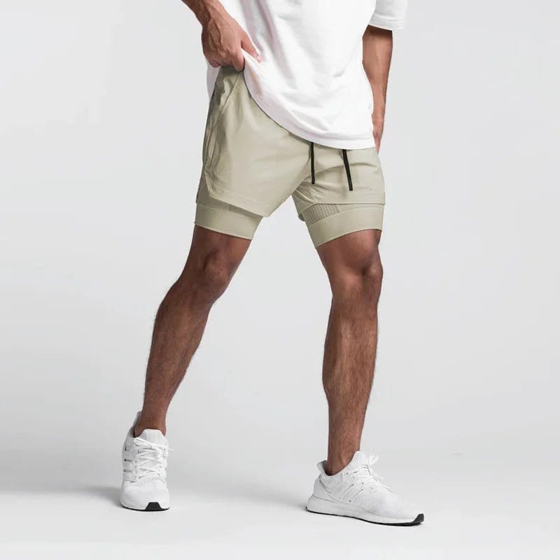 Primadon Herren Sportbekleidung Khaki / S Max | Atmungsaktive Fitness Shorts für Herren leicht