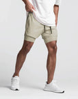 Primadon Herren Sportbekleidung Khaki / S Max | Atmungsaktive Fitness Shorts für Herren leicht