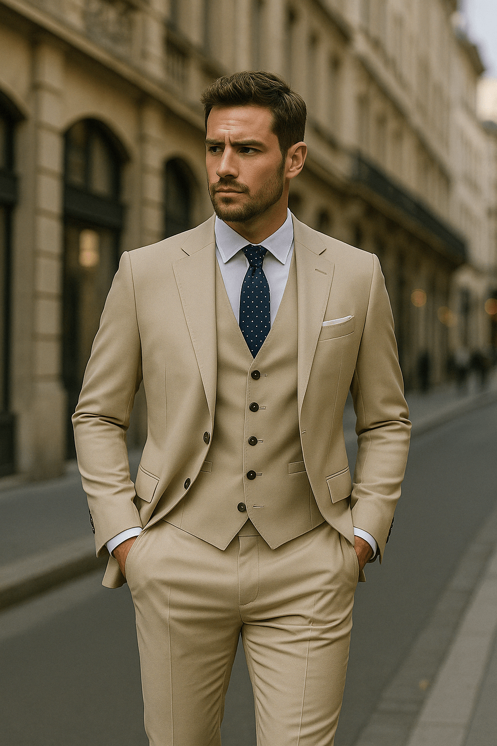 Primadon Herrenanzüge Beige / S Matteo | Eleganter Herrenanzug Slim Fit für Hochzeiten