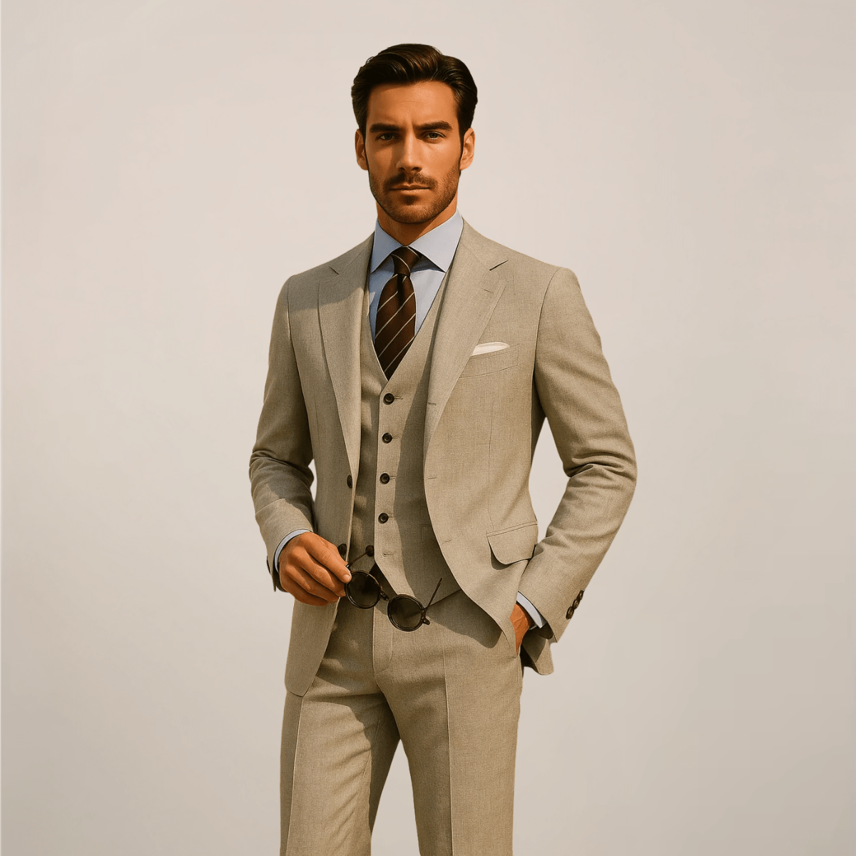 Primadon Herrenanzüge Beige / XS Adrian | Eleganter Anzug für Herren dreiteilig Slim Fit