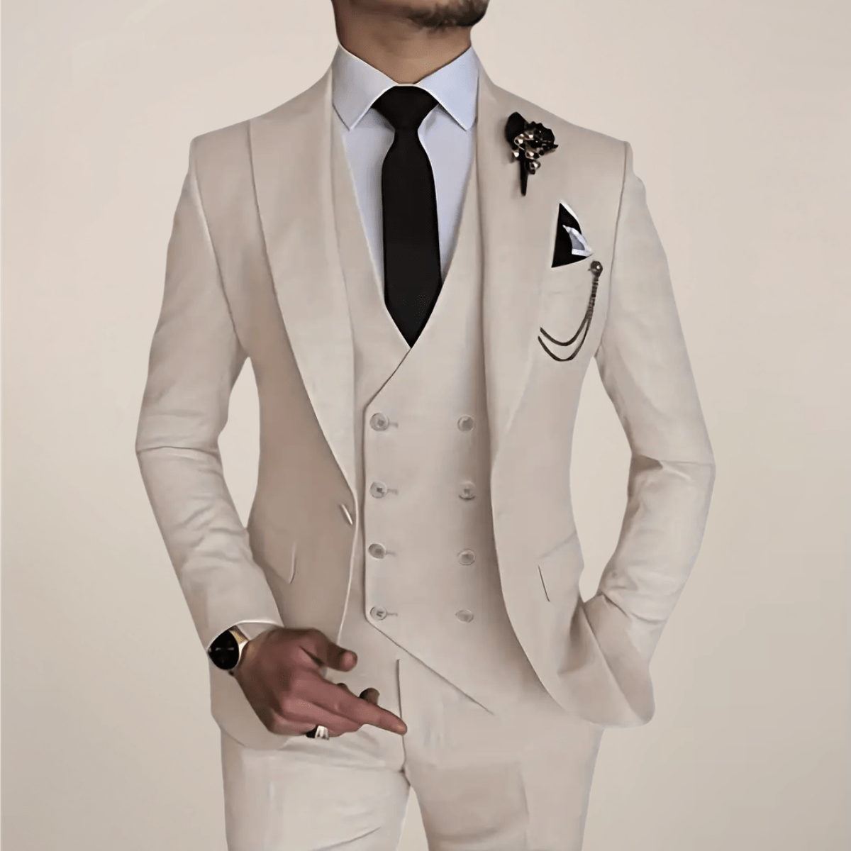 Primadon Herrenanzüge Beige / XS Matteo | Eleganter Anzug für Herren Business Slim Fit