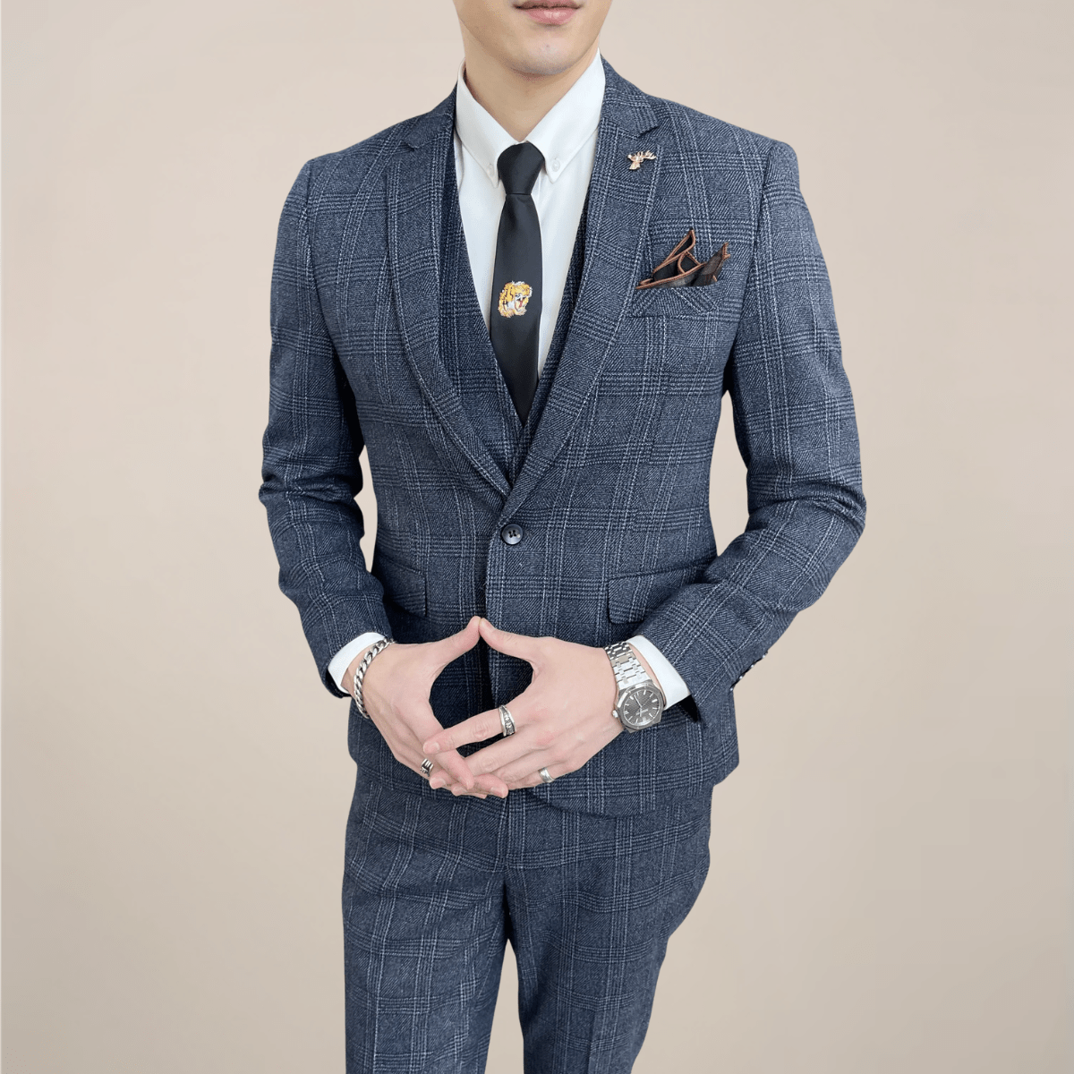 Primadon Herrenanzüge Blau / L Matteo | Eleganter Karierter Anzug für Herren ganzjährig