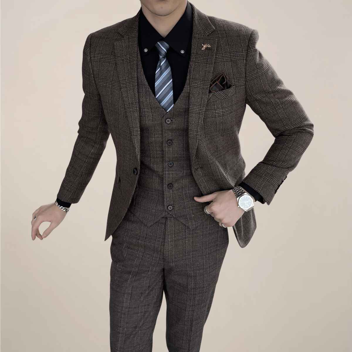 Primadon Herrenanzüge Braun / M Matteo | Eleganter Karierter Anzug für Herren ganzjährig
