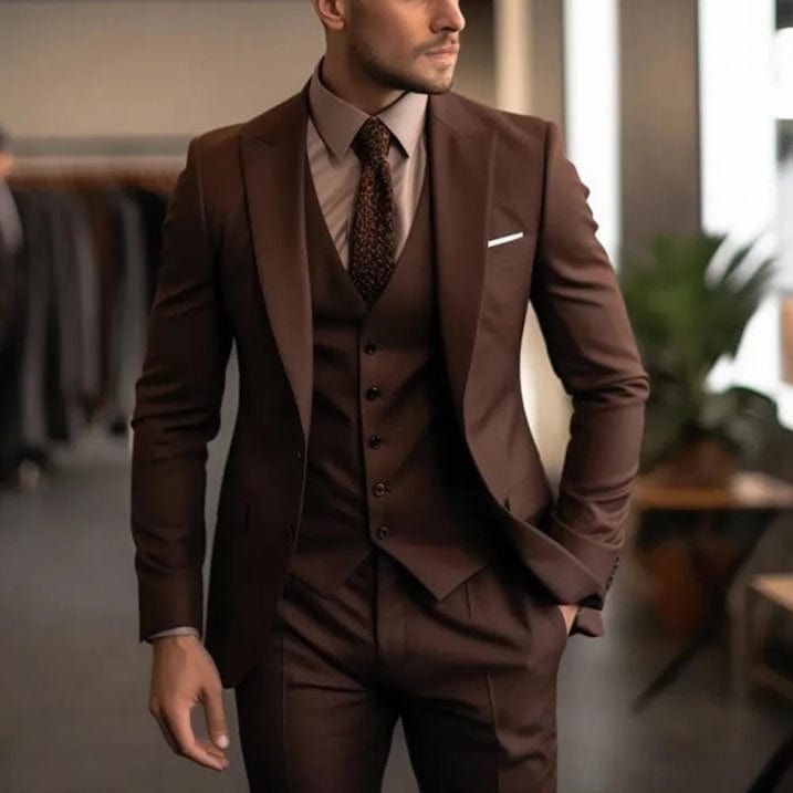 Primadon Herrenanzüge Braun / S Adrian | Eleganter Hochzeitsanzug Herren klassisch dreiteilig