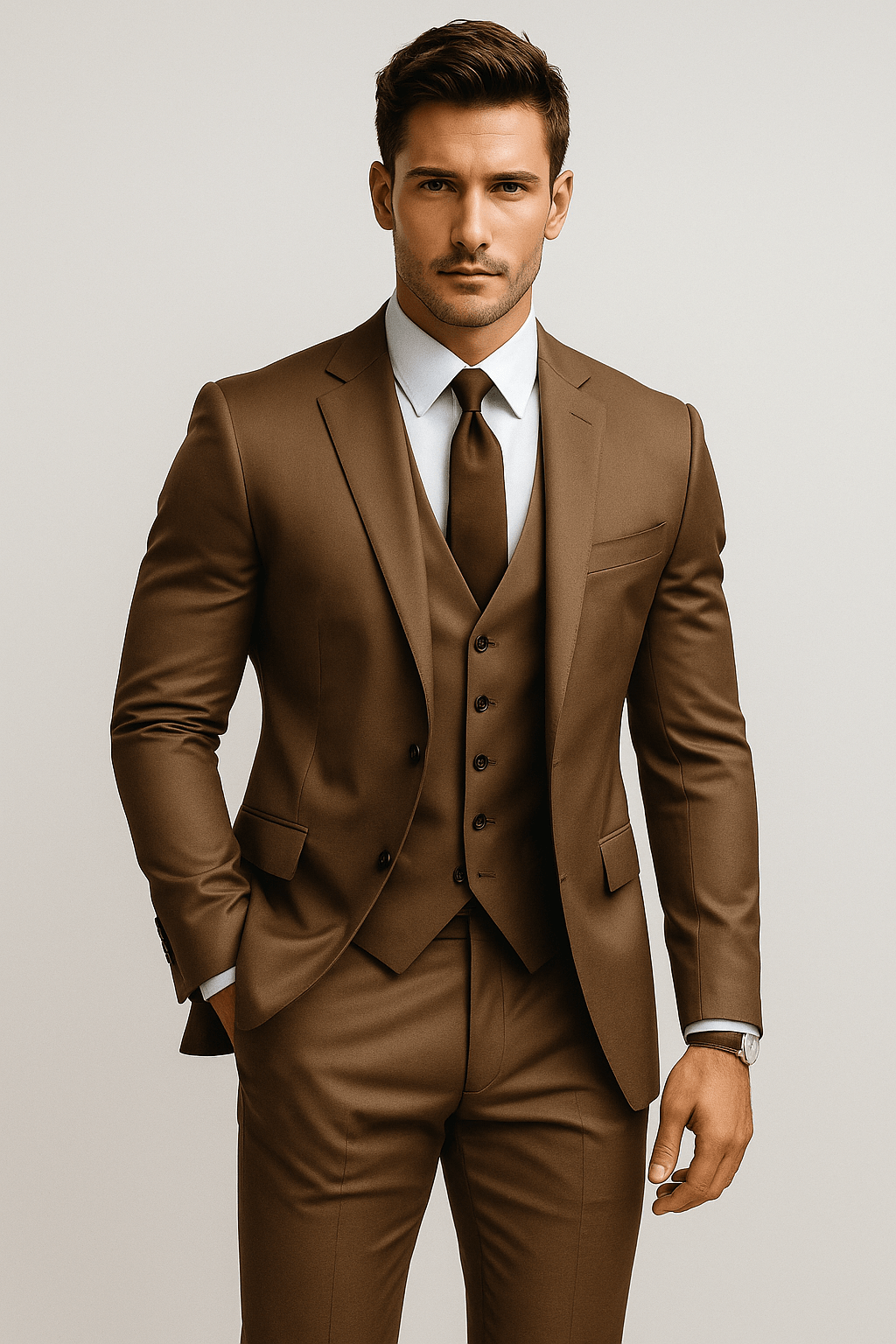 Primadon Herrenanzüge Braun / S Benno | eleganter Hochzeitsgastanzug für Herren slim fit