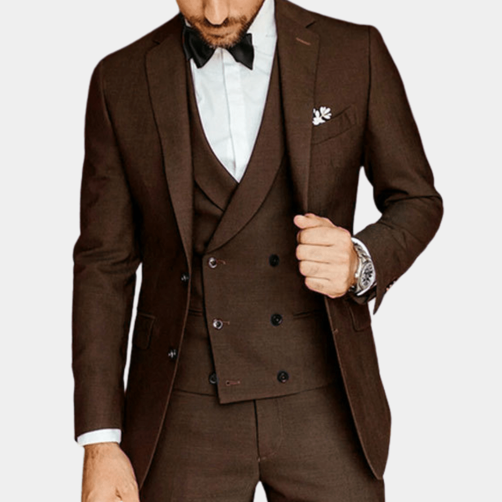 Primadon Herrenanzüge Braun / S Johannes | Elegantes 3-Teiliges Anzugset für Herren Sommer