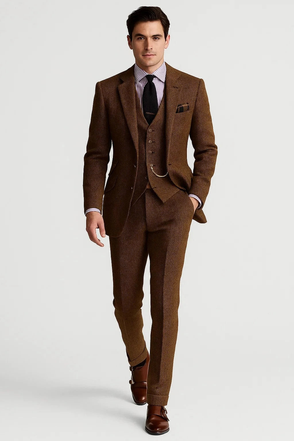 Primadon Herrenanzüge Braun / XS Anton eleganter Tweed Smoking Anzug für Herren maßgeschneidert
