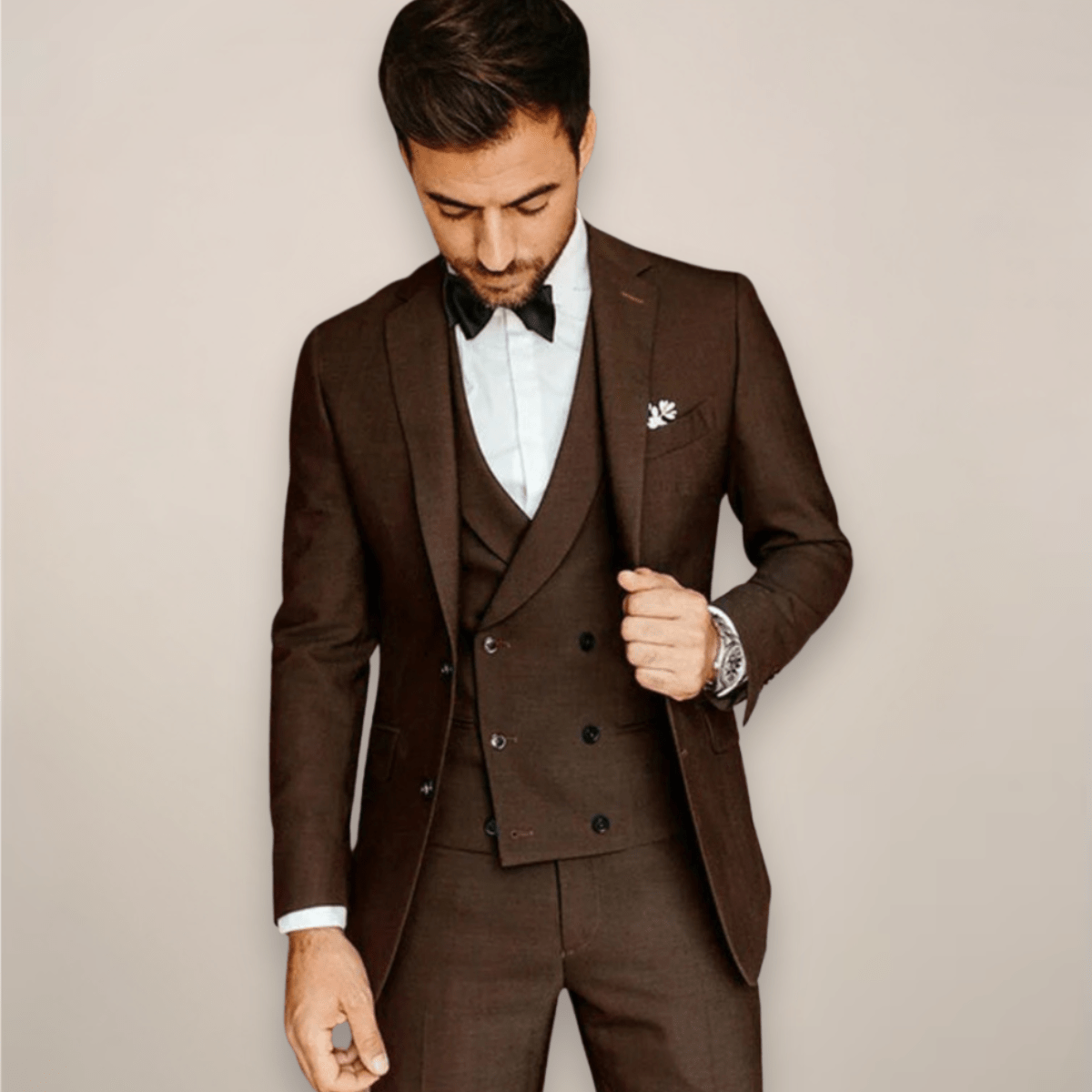 Primadon Herrenanzüge Braun / XS Matteo | Eleganter Anzug für Herren Hochzeit Slim Fit