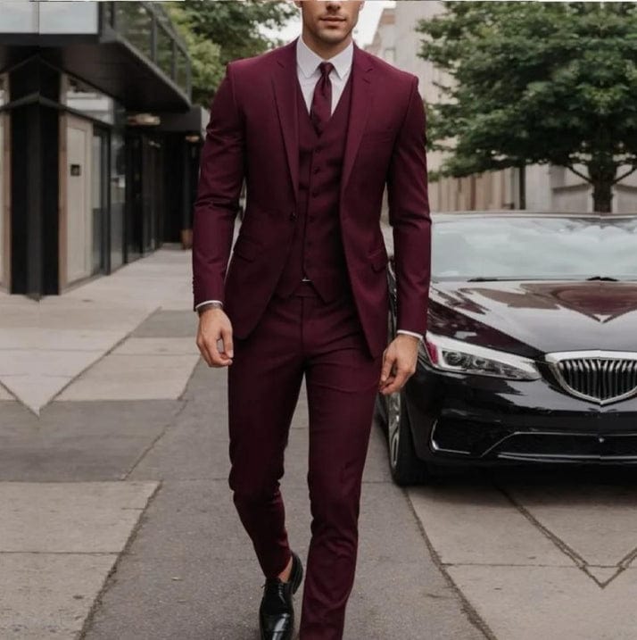 Primadon Herrenanzüge Burgunderrot / S Adrian | Eleganter Hochzeitsanzug Herren klassisch dreiteilig
