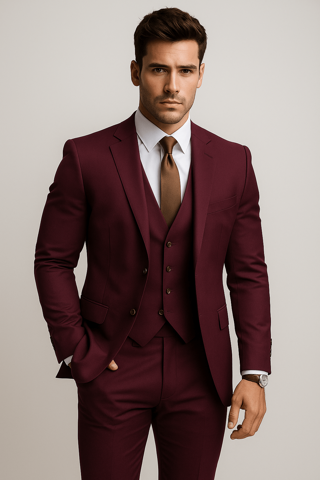 Primadon Herrenanzüge Burgundrot / S Benno | eleganter Hochzeitsgastanzug für Herren slim fit