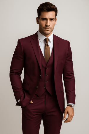 Primadon Herrenanzüge Burgundrot / S Benno | eleganter Hochzeitsgastanzug für Herren slim fit