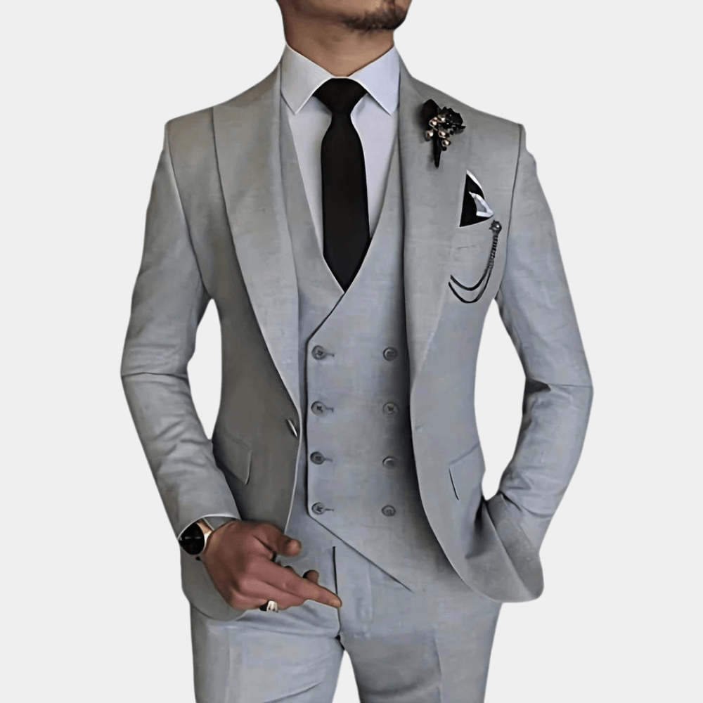 Primadon Herrenanzüge Grau / S David | Eleganter 3-Teiler Anzug für Herren Hochzeit Slim Fit